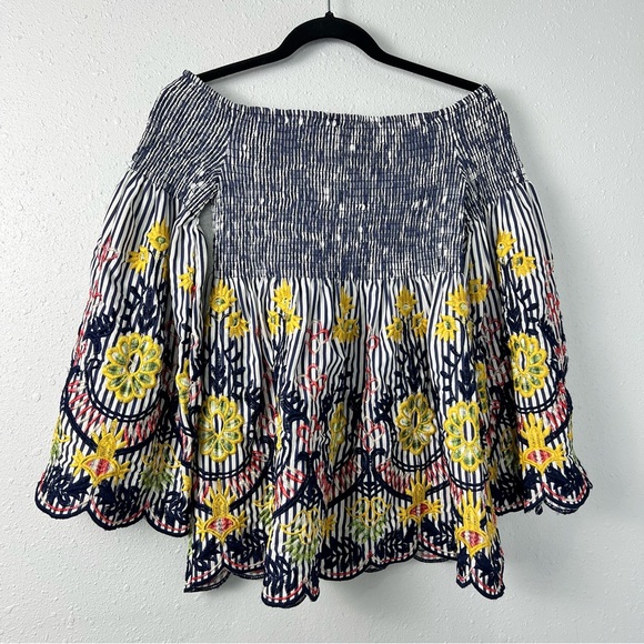 Flying Tomato Baby Doll Top Size S Embroidered Smocked Off The Shoulder Bell - Picture 4 of 9